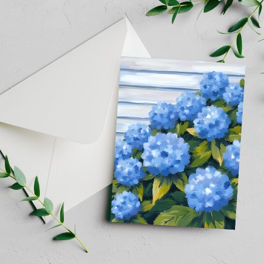 アジサイの茂みのブルーの花 フローラルペインティングカード