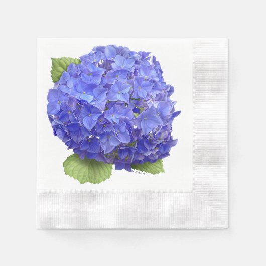 アジサイの青い花 縁ありカクテルナプキン (正面)