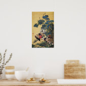 アジサイを持つ雄鶏と雌鶏 ポスター (キッチン)