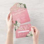 アジサイエレガントス文字列ライトピンクウェディングRSVP オールインワン招待状 (貼ってはがせる)