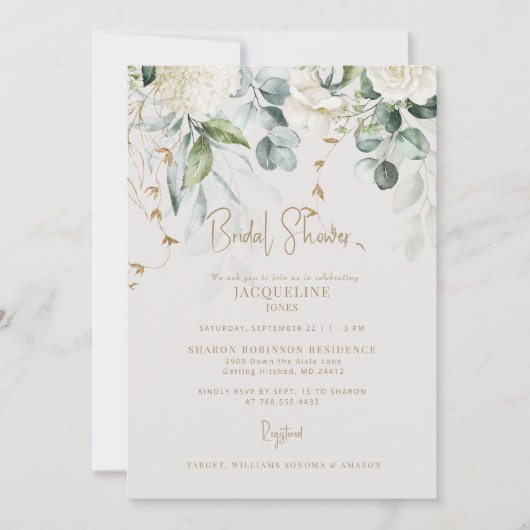 アジサイエレガントベージュブライダルシャワー招待 招待状 (正面)