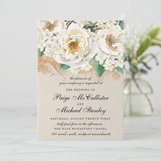 アジサイエレガントホワイト金ゴールドバラフローラ 招待状 (スタンド正面)