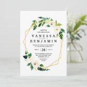 アジサイエレガントホワイト金ゴールドバラ結婚フローラI 招待状 (スタンド正面)