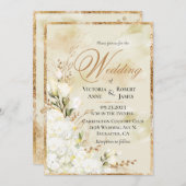 アジサイエレガントホワイト金ゴールド結婚フローラ 招待状 (正面/裏面)
