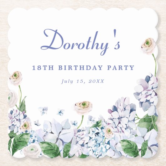 アジサイバラ18誕生日パーソナライズされたカスタム ペーパーコースター (正面)