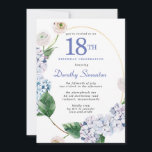 アジサイバラ18thバースデーパーティー 招待状<br><div class="desc">青いあじさい花と赤面バラ飾花模様金ゴールド楕円形。開放的で風通しの良いモダン植物学。</div>