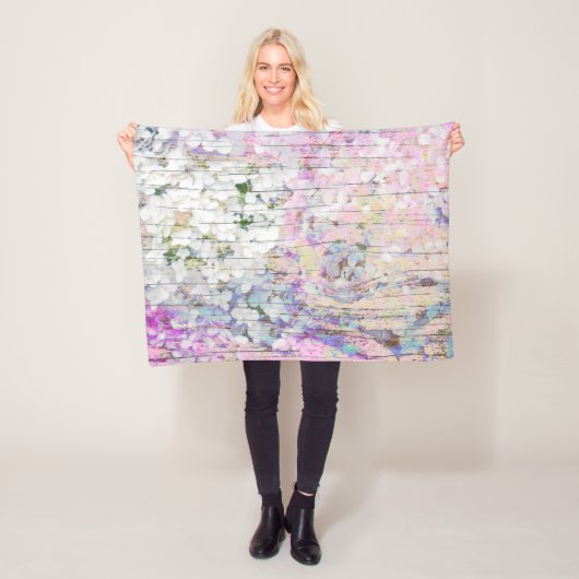 アジサイフローラピンクヴィンテージカントリーウッド フリースブランケット (インサイチュ)