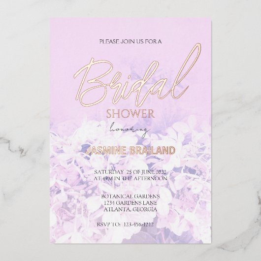 アジサイフローラブライダルシャワー 箔招待状 (正面)