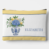 アジサイ付きの青と白のチャイノワリーの花瓶 アクセサリーポーチ (正面)