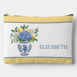 アジサイ付きの青と白のチャイノワリーの花瓶 アクセサリーポーチ