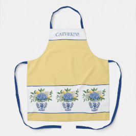 アジサイ付きの青と白のチャイノワリーの花瓶 エプロン