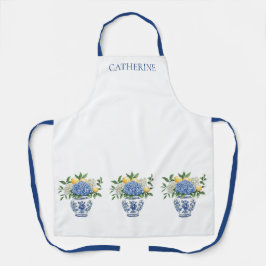 アジサイ付きの青と白のチャイノワリーの花瓶 エプロン