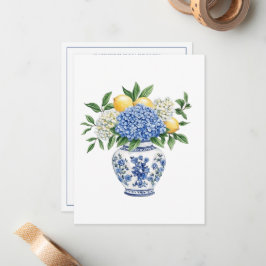 アジサイ付きの青と白のチャイノワリーの花瓶 ノートカード