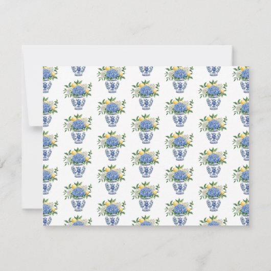 アジサイ付きの青と白のチャイノワリーの花瓶 ノートカード (裏面)