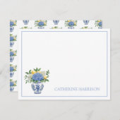 アジサイ付きの青と白のチャイノワリーの花瓶 ノートカード (正面/裏面)