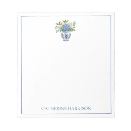 アジサイ付きの青と白のチャイノワリーの花瓶 ノートパッド