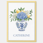 アジサイ付きの青と白のチャイノワリーの花瓶 マグネット (正面)