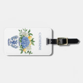 アジサイ付きの青と白のチャイノワリーの花瓶 ラゲッジタグ (正面横)