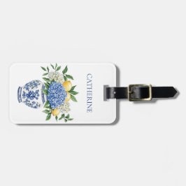 アジサイ付きの青と白のチャイノワリーの花瓶 ラゲッジタグ