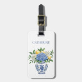 アジサイ付きの青と白のチャイノワリーの花瓶 ラゲッジタグ (正面縦)