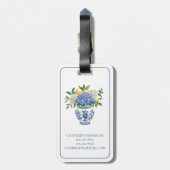 アジサイ付きの青と白のチャイノワリーの花瓶 ラゲッジタグ (裏面縦)