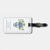 アジサイ付きの青と白のチャイノワリーの花瓶 ラゲッジタグ (裏面横)