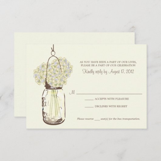 アジサイ及びRSVPを結婚するメーソンジャー 出欠カード (正面/裏面)