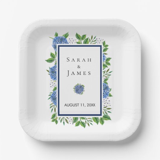 アジサイ水の色結婚のプレート披露宴 ペーパープレート (正面)