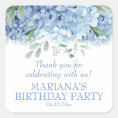 アジサイ水彩フローラ誕生日会のお願い スクエアシール (正面)