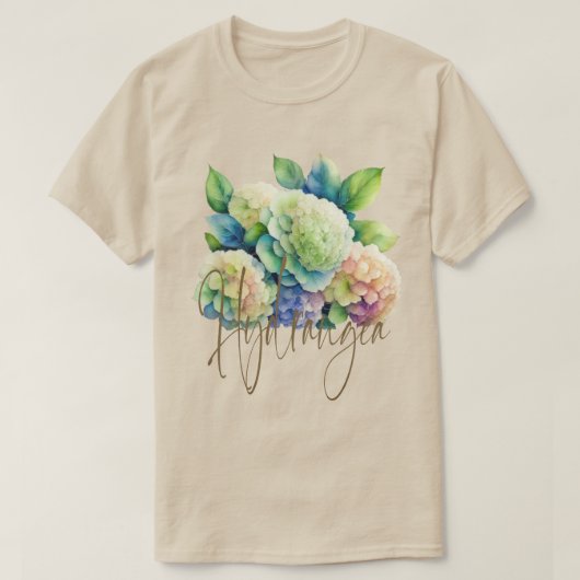 アジサイ水彩植物性ブルーピンク Tシャツ (デザイン正面)
