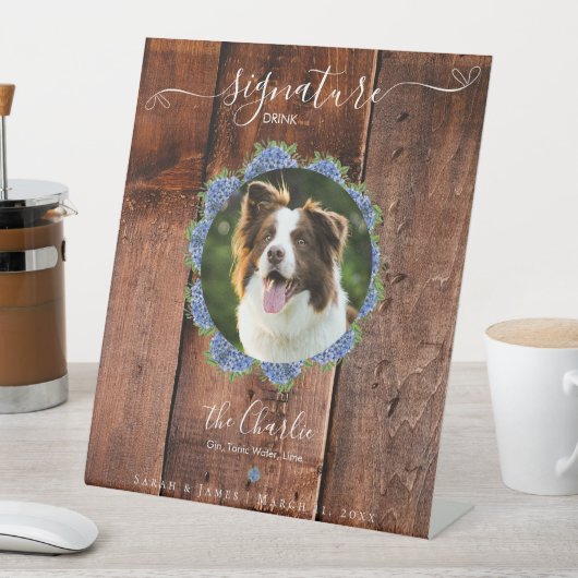 アジサイ素朴ウッド1写真シグネチャーペットドリンク 台座サイン (インサイチュ)