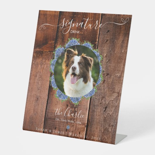 アジサイ素朴ウッド1写真シグネチャーペットドリンク 台座サイン (正面)