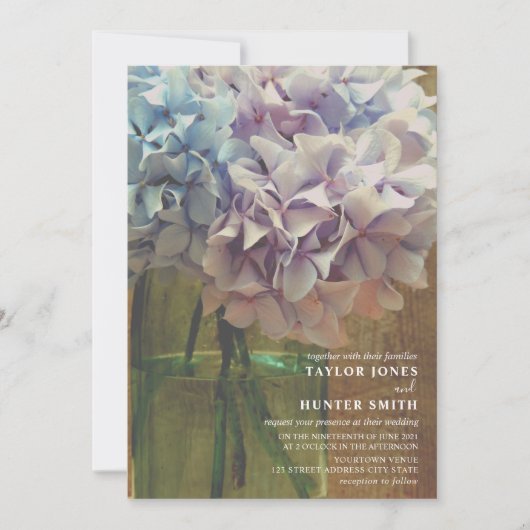 アジサイ結婚ス・メイソン・ジャー 招待状 (正面)