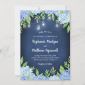 アジサイ緑のネイビーのメイソンジャールライツ結婚ズ 招待状 (正面)