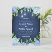 アジサイ緑のネイビーのメイソンジャールライツ結婚ズ 招待状 (スタンド正面)