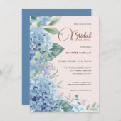 アジサイ赤面ピンクダスティブルーブライダルシャワー 招待状 (正面/裏面)