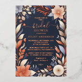 アジサイ金属性ピュアネイビーブルーブライダルシャワー 箔招待状 (正面)