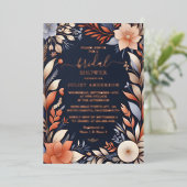 アジサイ金属性ピュアネイビーブルーブライダルシャワー 箔招待状 (立ち正面)