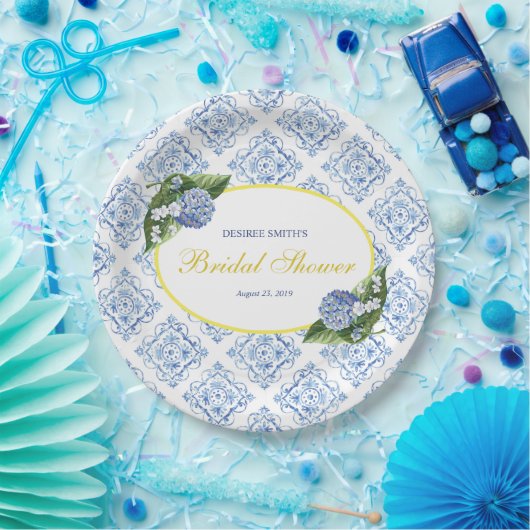 アジサイ青タイル紙プレート ペーパープレート (パーティー)