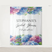 アジサイ青フローラブライダルシャワーフォトブース タペストリー (正面)