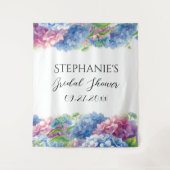 アジサイ青フローラブライダルシャワーフォトブース タペストリー (正面)