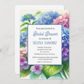 アジサイ青フローラ水彩ブライダルシャワー 招待状 (正面/裏面)