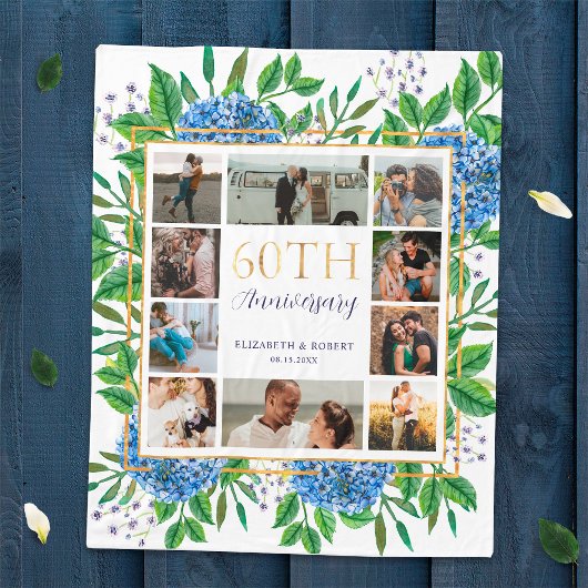 アジサイ60周年記念カスタム写真コラージュ フリースブランケット