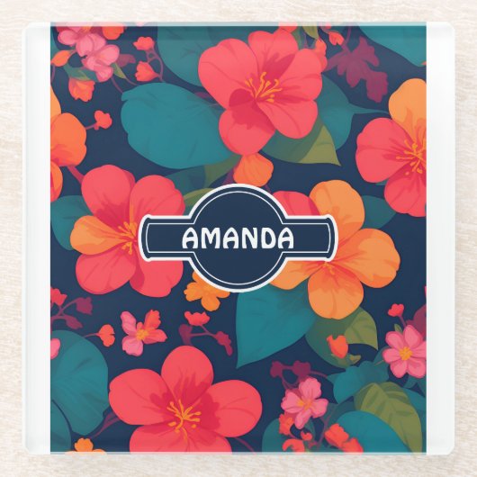 アジサイ・パステルカラフルパタパーソナライズされたーン ガラスコースター (正面)