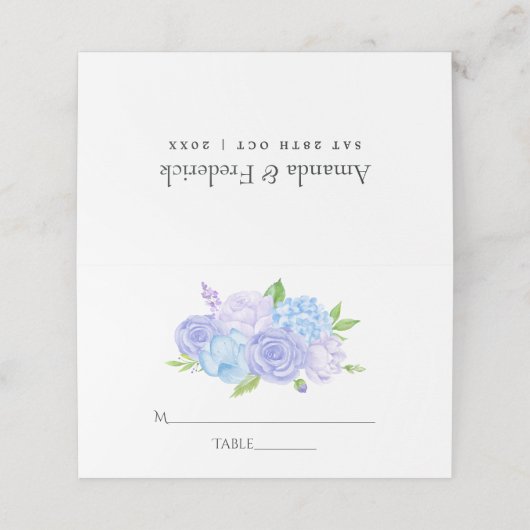 アジサイ・ブルーとライトラベンダー結婚ズ プレイスカード (外部開封)