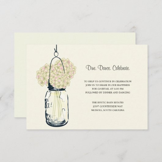 アジサイ&メイソンジャールウェディングレセプション エンクロージャーカード (正面/裏面)