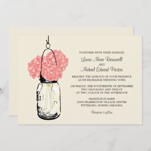 アジサイ&メイソンジャー結婚式招待状 招待状 (正面/裏面)
