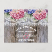 アジサイ・レース&バーンウッドウェディング日付を保存 案内ポストカード (正面)