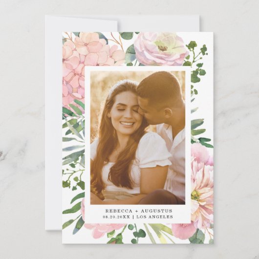 アジサイ ローズ ピンク 水彩 花 フォト セーブザデート (正面)