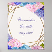 アジサイ&金ゴールドフローラシック春の結婚式バナー ポスター (正面)